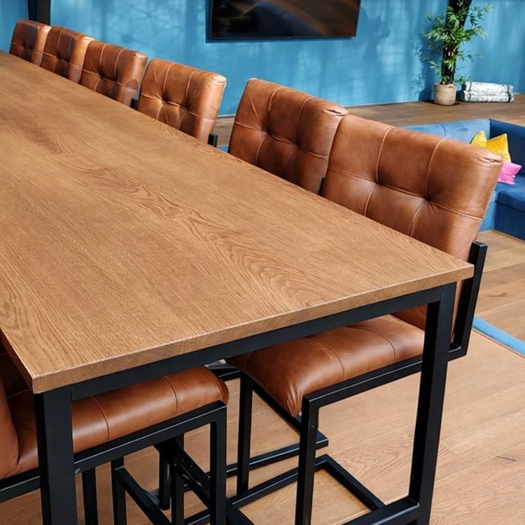 Bespoke Table Build & Stain Finish A completely bespoke, handcrafted table designed and built to suit the space perfectly. Constructed using high-quality materials, the frame has been professionally prepared and refinished to achieve a clean, modern look, while the tabletop has been carefully sanded and stained to enhance the natural grain and depth of the wood. The staining process brings out the richness and character within the timber, finished with a durable protective coating to ensure long-lasting performance for everyday use. The result is a premium, one-off piece that combines solid construction with a refined, factory-grade finish — built to stand out and made to last.
