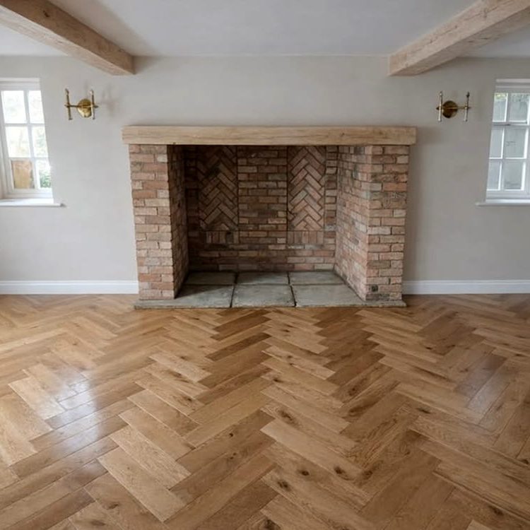 Another space transformed with expertly fitted oak herringbone flooring — where craftsmanship meets premium interior design.